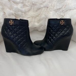 Tory Burch wedge quilted leather booties